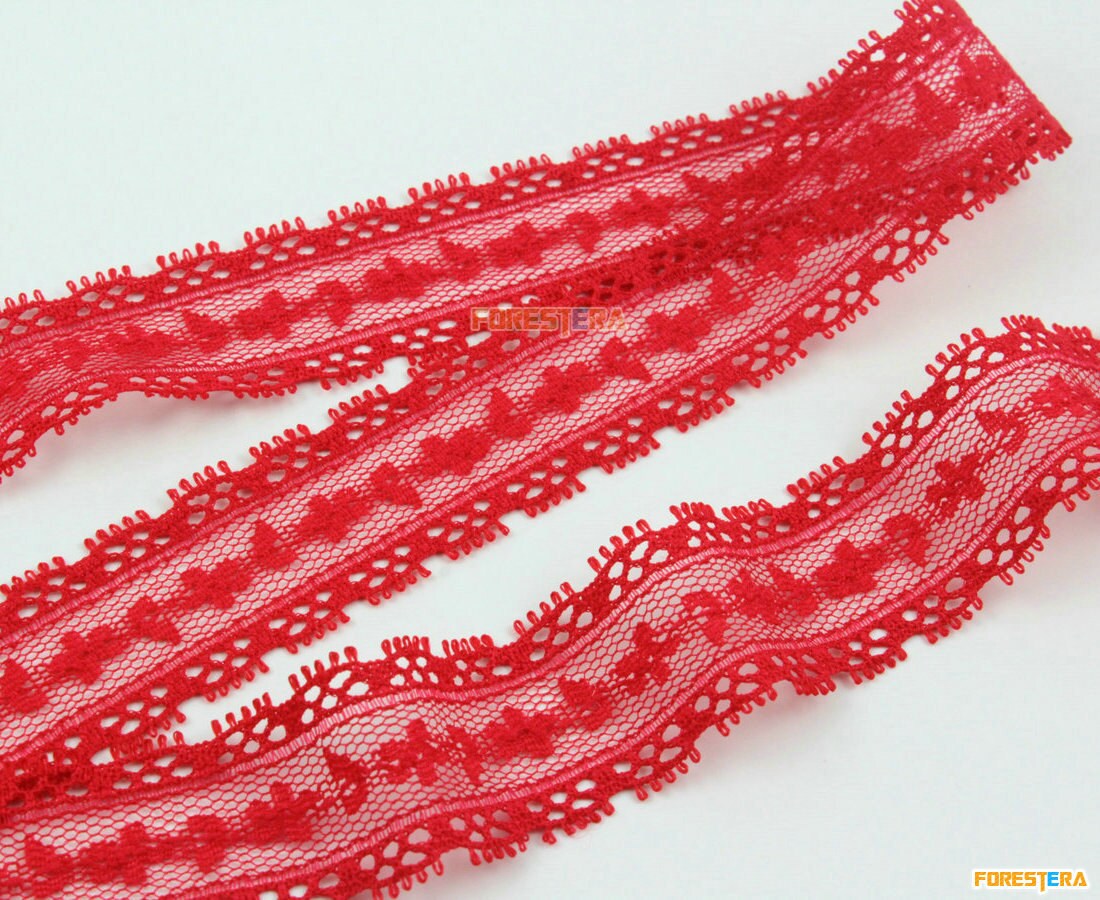 Terylene Lace Trim Red Floral Lace Ribbon Red Lace Trim 2.5cm Width ...