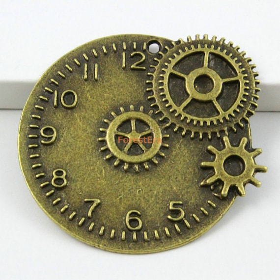 6Pcs Antique Brass Clock Charm Clock Pendant 46x43mm (PND549)