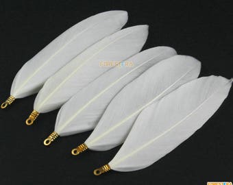 20 Pieces White Feather Pendant Feather Charm 7cm (YM355)