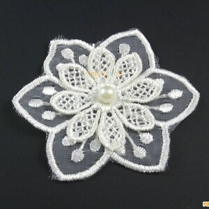 5 Pieces Flower Lace Applique White Terylene Embroidered Lace Patch 5.2cm (LACE151)