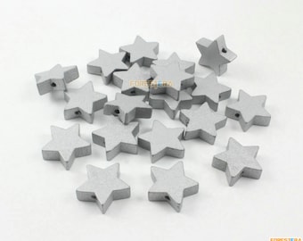 シルバーウッドスタービーズスターペンダント木製スターチャーム20mm
