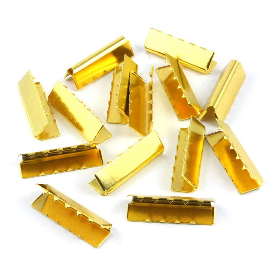 50 Pieces 35*11mm Gold  Flat Ribbon Clamp End Crimp [1-3/8 inch]  (J-EC35)