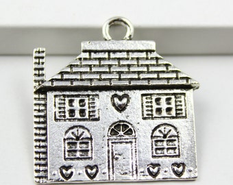 10Pcs Antique silver house Charm house Pendant 30x25mm (PND351)