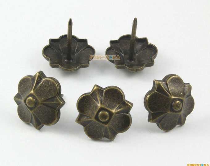 Decorative Upholstery Tacks / Nails 7/16 Daisy Floral Head, Antique