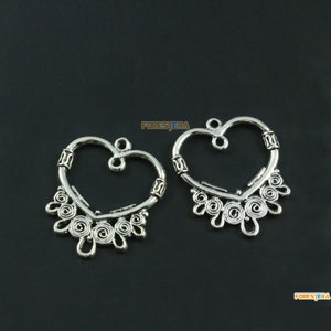 20Pcs Antique Silver Earring Connector Charm Earring Pendant Heart Charm 30x25mm (PND1801)