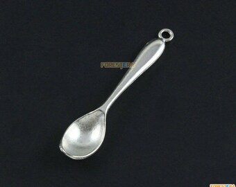 10Pcs Antique Silver Spoon Charm Spoon Pendant 54x11mm (PND1621)