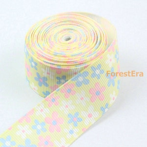 4 Yards 1 Inch Flower Printed Ribbon Hair Ribbon Grosgrain Ribbon (LWD13)