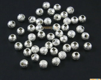 100Pcs Frosted Silver Bracelet Bead Round Bead Spacer Bracelet Bead 4mm / 0.16 inch (PND1729)