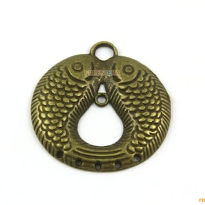 6Pcs Antique Brass Fish Charm Fish Pendant Double Fish Charm 37x33mm (PND1293)