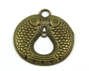 6Pcs Antique Brass Fish Charm Fish Pendant Double Fish Charm 37x33mm (PND1293)