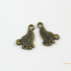 100Pcs Antique Brass Feet Charm Feet Pendant 12x10mm (PND1850)