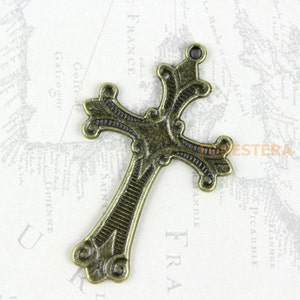 10Pcs Antique Brass sideways cross Charm sideways cross Pendant 48x30mm (PND240)