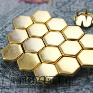 200Pcs 10mm Gold Flat Regular Hexagon Studs (JH10)