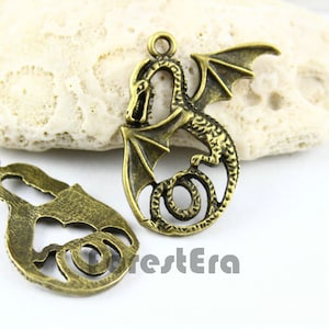5Pcs Antique Brass Dragon Charm Dragon Pendant 37x29mm (PND059)