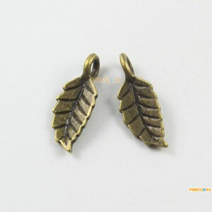 50Pcs Antique Brass Tree Leaf Charm Tree Leaf Pendant 15X8mm (PND1755)