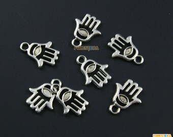 100Pcs Antique Silver Hand Charm Buddha Hand Pendant 14x11mm (PND989)
