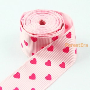 2 Yards 7/8 Inch Pink Heart Printed Ribbon Hair Ribbon Grosgrain Ribbon (LWD12)