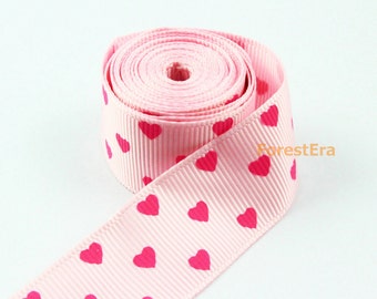 2 Yards 7/8 Inch Pink Heart Printed Ribbon Hair Ribbon Grosgrain Ribbon (LWD12)