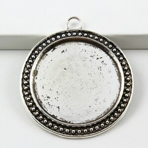 6Pcs Antique Silver Round Cabochon Base Setting Charm Pendant 39mm (PND828)