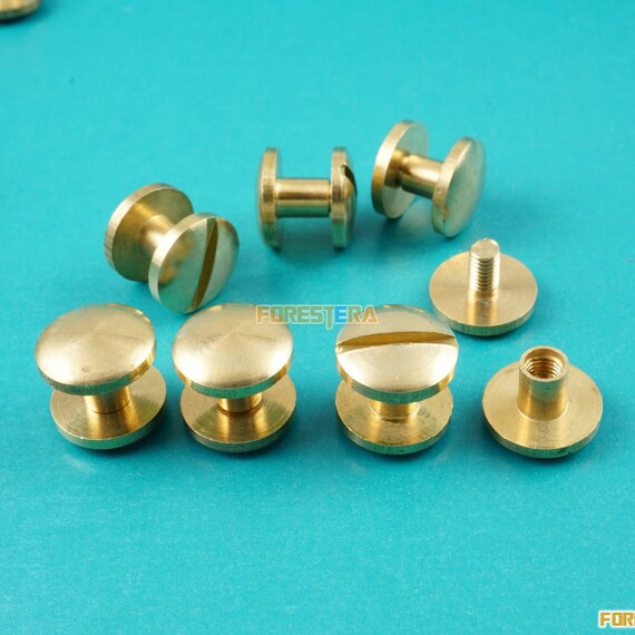 10 SETS Flat Belt Screw Leather Craft Chicago Nail Brass Solid Rivet Stud Heads | UK