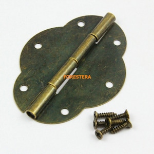 10Pcs Antique Brass Flower Hinge Box Hinge 56x42mm HINGE20 image 1