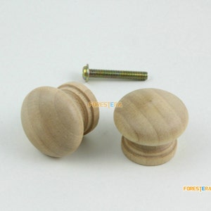 Könnte beinhalten: Zwei Holzknöpfe mit einer einzigen Schraube. Die Knöpfe sind hellbraun und haben eine glatte, abgerundete Oberfläche. Die Schraube ist goldfarben.