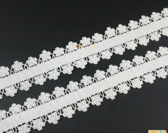 Elastic Terylene Lace Trim White Floral Lace Ribbon Aiguillette Lace Trim 2.8cm Width -- 2 Yards (LACE361)