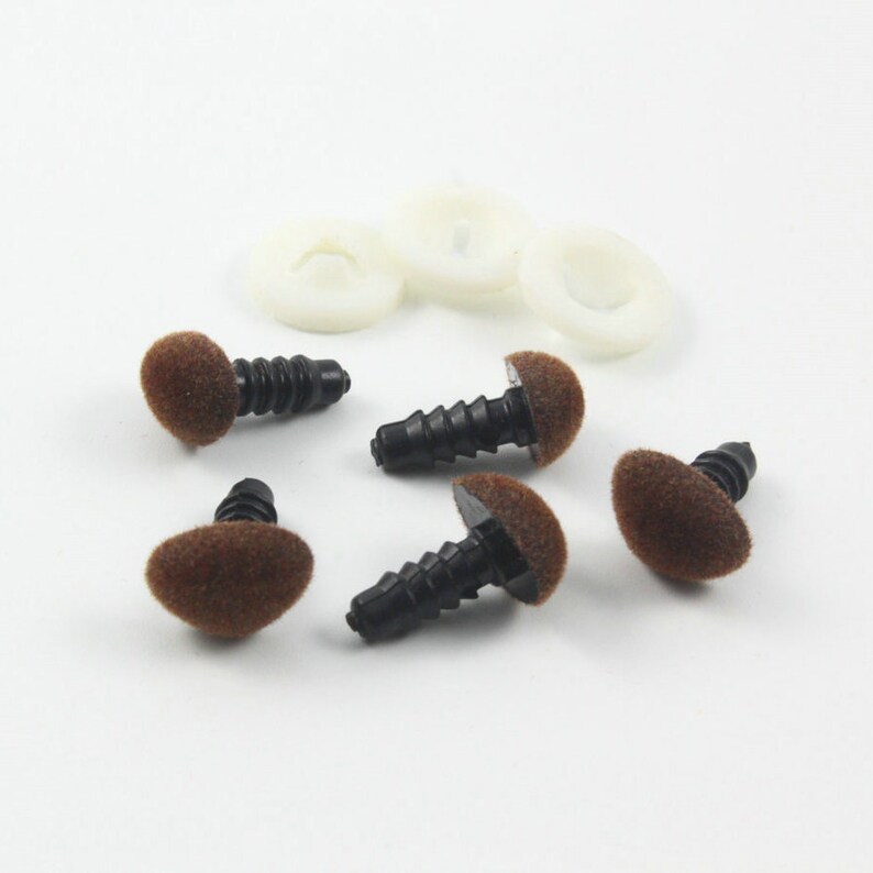 Safety Animal Doll Nose WWBZ12 60 Pieces 11mm Brown Fuzzy Flock Nose Teddy Bear Nose Come With 60 pieces Washers