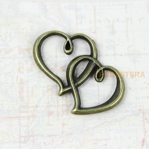 10Pcs Antique Brass Double Heart Charm Double Heart Pendant Double Heart Connector 32x20mm (PND175)