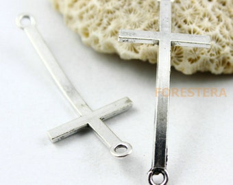 10Pcs Antique Silver sideways cross charm Silver sideways connector 52x22mm  (PND090)