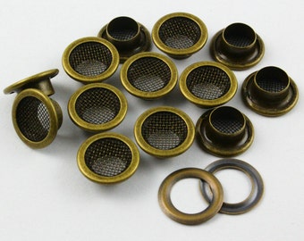 100Pcs 12mm Antique Brass Mesh Grommet Eyelet  - 12mm x 7mm x 5mm OD * ID * Height -    (BMRG12)