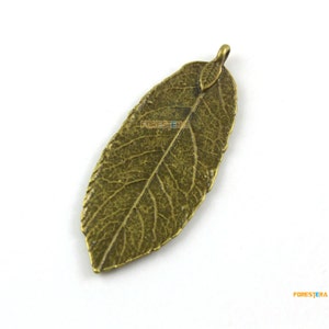 10Pcs Antique Brass Leaf Charm Leaf Pendant 49x19mm (PND1392)