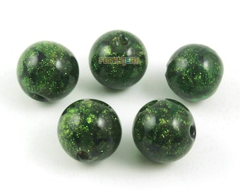12mm oro lámina de vidrio cuentas de vidrio verde perla para la joyería (BEAD-A14-12-04)