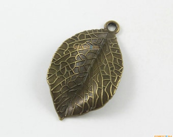 10Pcs Antique Brass tree leaf Charm tree leaf Pendant 35X20mm (PND1751)