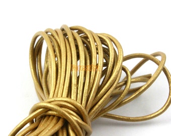 5 Yards 2mm Leather Cord Gold Leather Belt Round Leather Cord Genuine Leather Cord (YPS6)