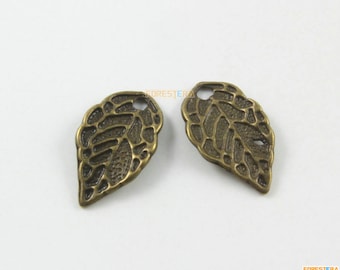50Pcs Antique Brass Tree Leaf Charm Tree Leaf Pendant 16X10mm (PND1754)