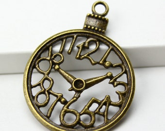 10Pcs Antique Brass Clock Charm Clock Pendant 40x30mm (PND297)