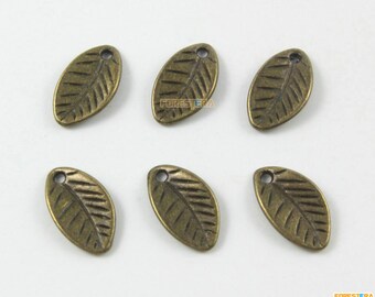 50Pcs Antique Brass Tree Leaf Charm Tree Leaf Pendant 11X7mm (PND1758)