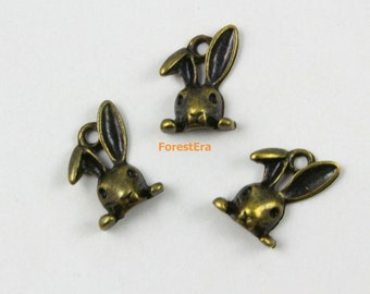 30Pcs Antique Brass Rabbit Charm Rabbit Pendant 13x9mm (PND618)