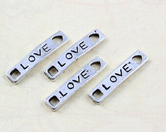 50Pcs Antique Silver Love Charm Love Connector Love Pendant 21x4mm (PND545)