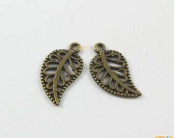 50Pcs Antique Brass Tree Leaf Charm Tree Leaf Pendant 16X10mm (PND1756)