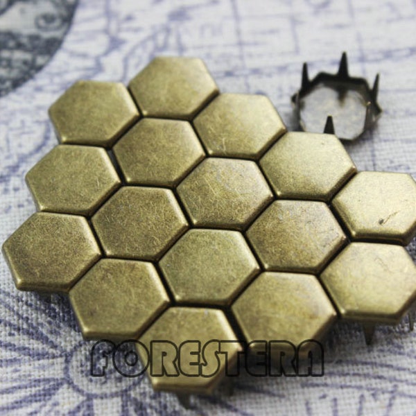 500Pcs 10mm Antique Brass Flat Regular Hexagon Studs (BH10)