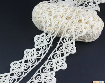 Baumwolle Spitze Trim Off weiß Floral Spitze Band Blume Spitze Trim 3cm Breite -- 5 Yards (LACE355)