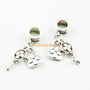 10Pcs Antique Silver Lock Key Charm Lock Key Pendant 30mm (PND933)