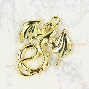 5Pcs Gold Dragon Charm Dragon Pendant 34x27mm (PND186)