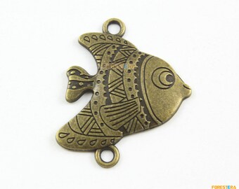 20Pcs Antique Brass Fish Charm Fish Pendant 36x30mm (PND1127)