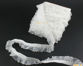 Elastic Terylene Lace Trim White Floral Lace Ribbon 1.8cm Width -- 5 Yards (LACE390)
