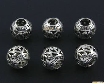 10Pcs Antique Silver Hollow Bracelet Bead Round Bead Spacer Bracelet Bead 11x8mm (PND1513)