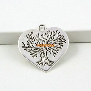 20Pcs Antique Silver Heart Tree Charm Heart Pendant 23x23mm (PND708)