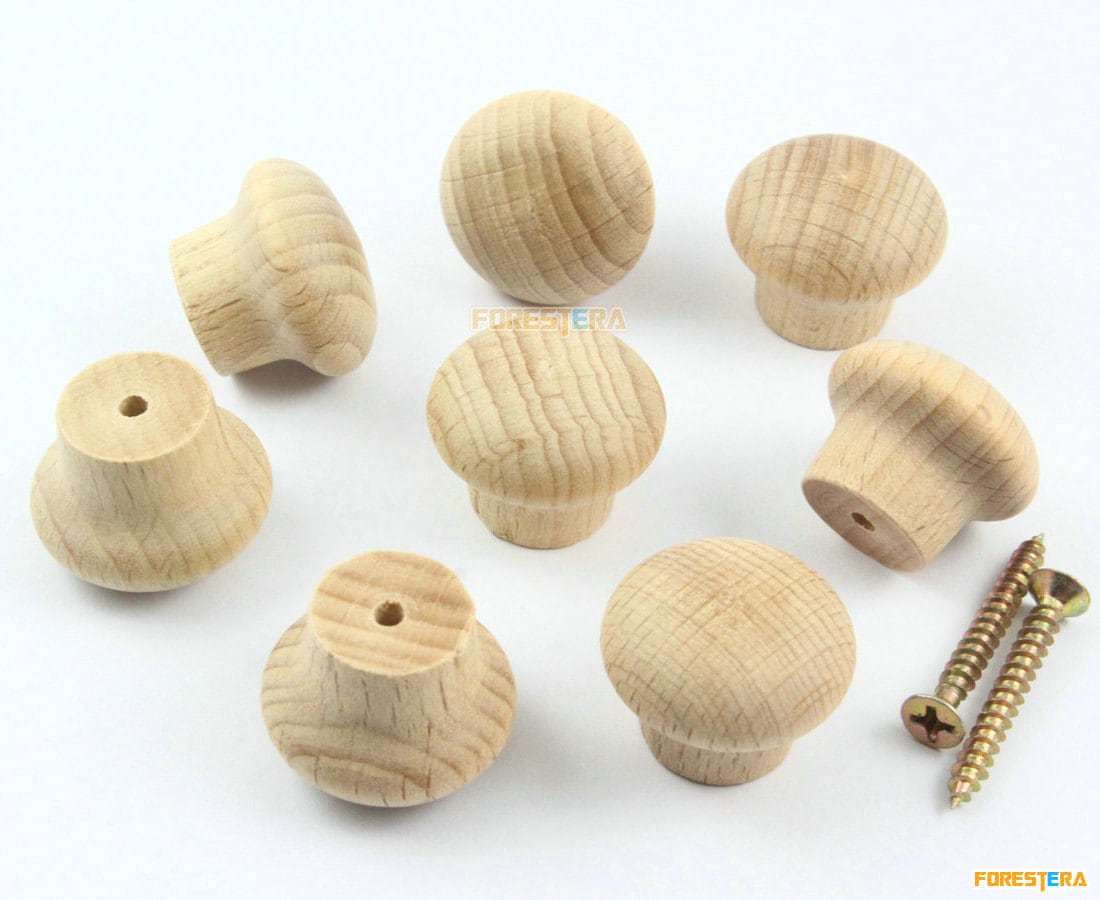 1 unids 24mm madera inacabada perilla de madera de madera manija del cajĂłn perilla del armario tire del mango del armario perilla (WKN40)